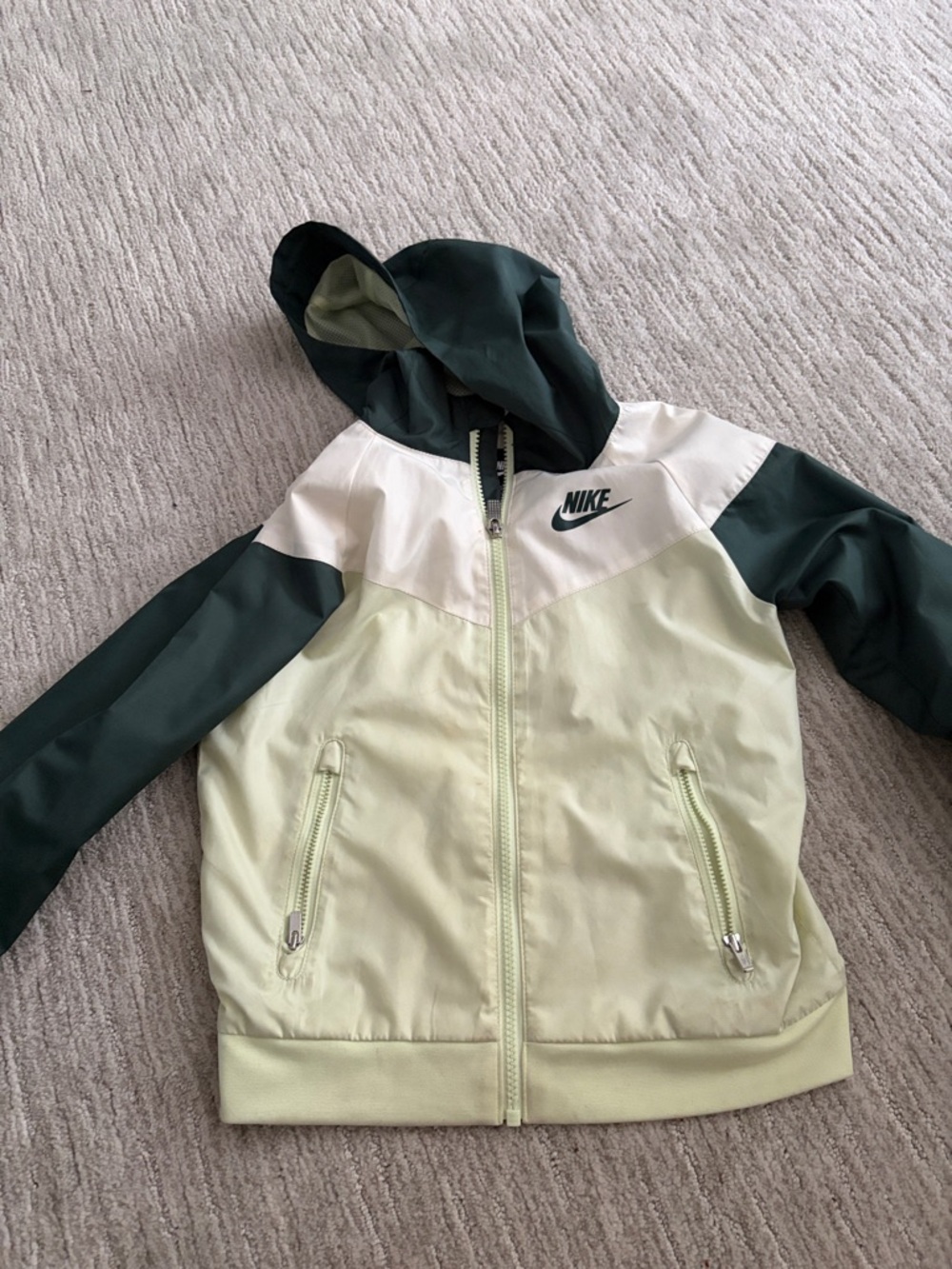 Nike Colorblock Hooded Windbreaker Jacket - Dark Green/White/Light Lime